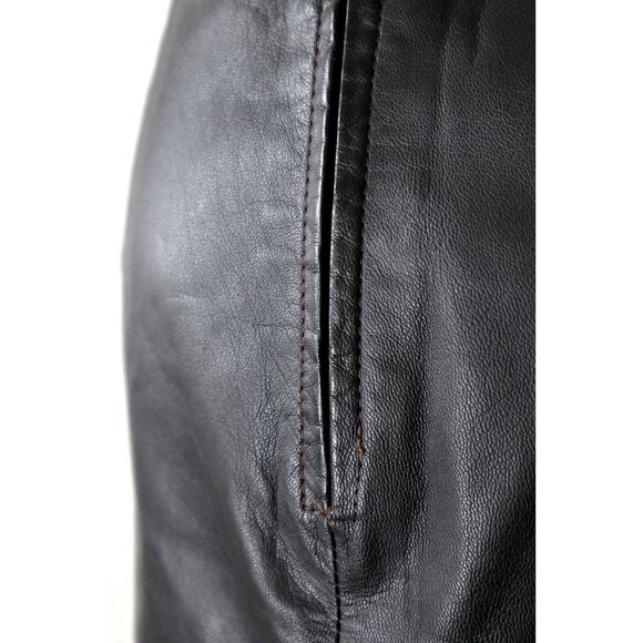 Vintage 1990s Barney's CO-OP Brown Leather High Rise Pencil Skirt - Picture 7 of 10